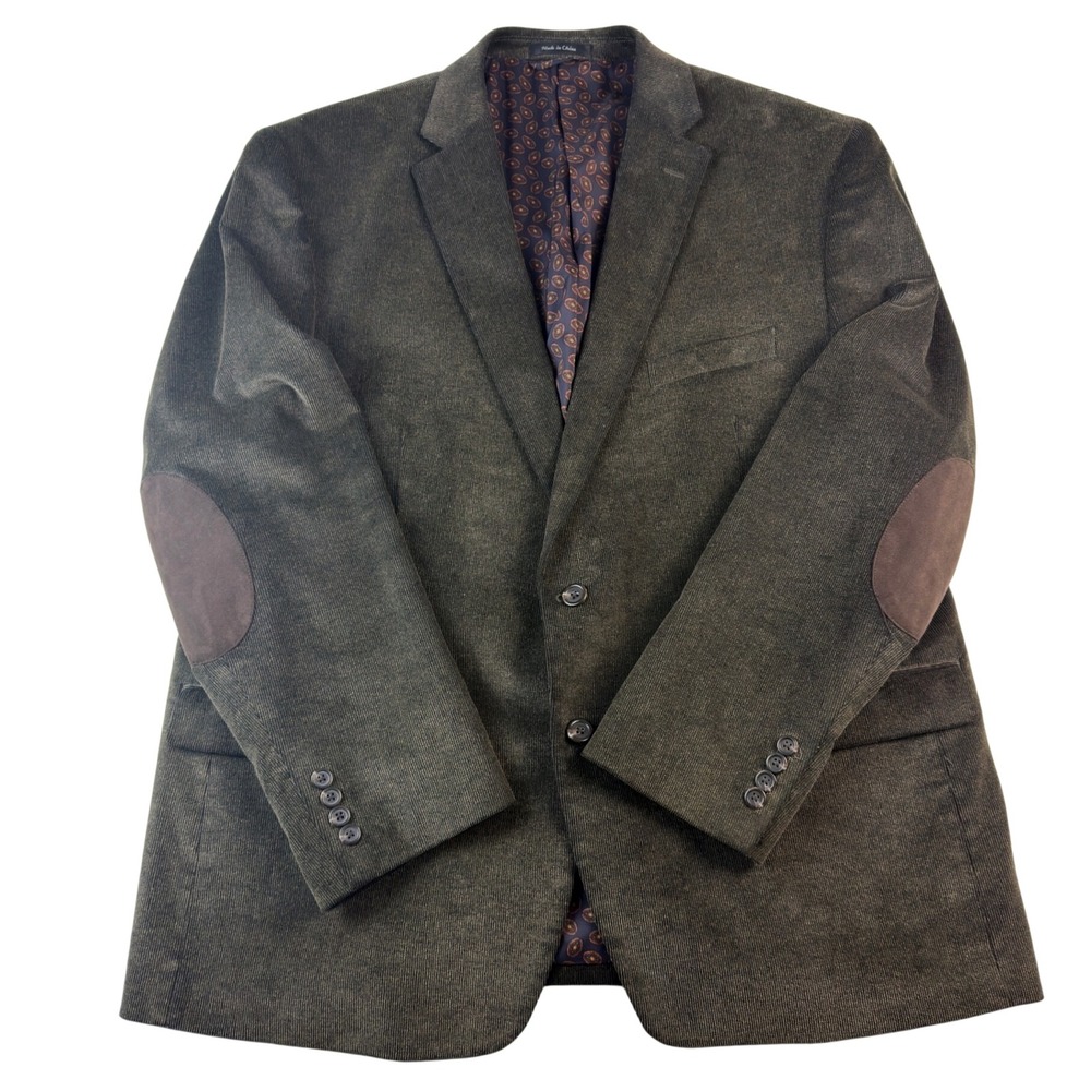 Chaps Mens Olive Green Corduroy Blazer 48R Elbow Patches Paisley Line Sport Coat